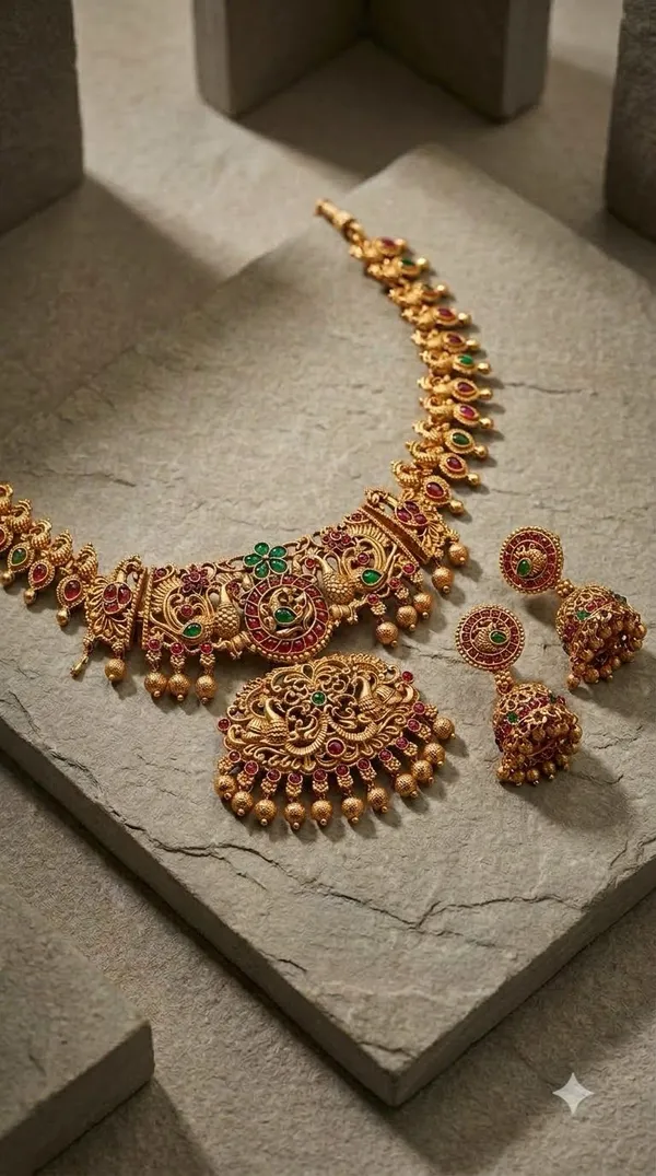 Gold_Tone_Peacock_Motif_Necklace_Set_For_Women