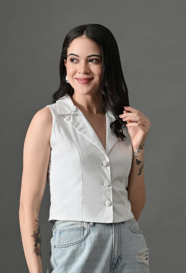 White_Cotton_Waistcoat_Top_For_Women