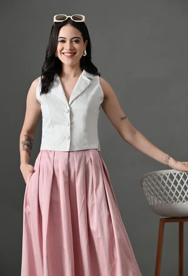Pink_Sassy_Fusion_Cotton_Skirt_with_top_For_Women