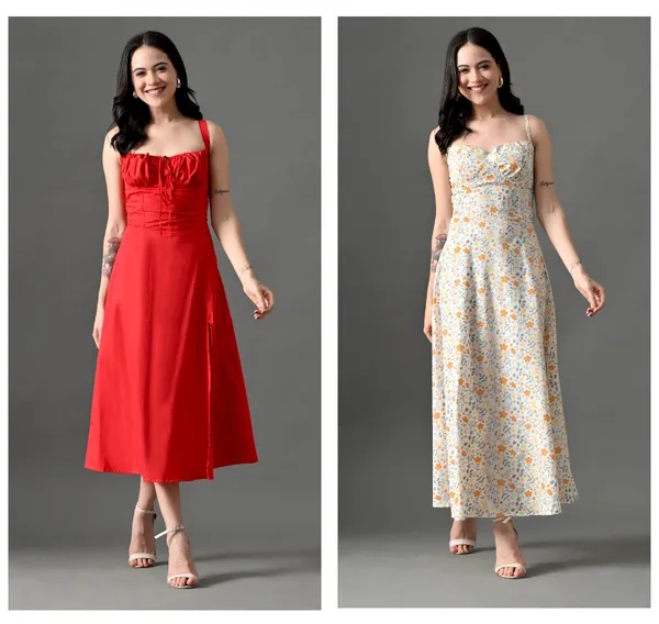Red_Cotton_Mellow_Mood_Dress_&_Yellow_Floral_Kiss_Maxi_Dress_For_Women_(Pack_Of_2)