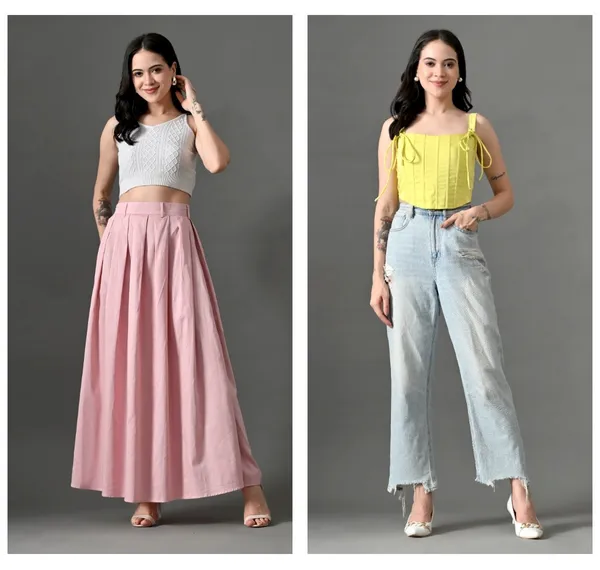 Pink_Cotton_Flare_Affair_Skirt_&_Lemon_Corsia_Corset_Top_For_Women_(Pack_Of_2)