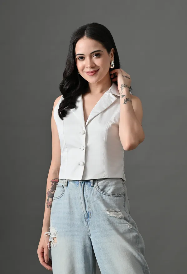 White_&_Black_Cotton_Waistcoat_Top_For_Women_(Pack_Of_2)