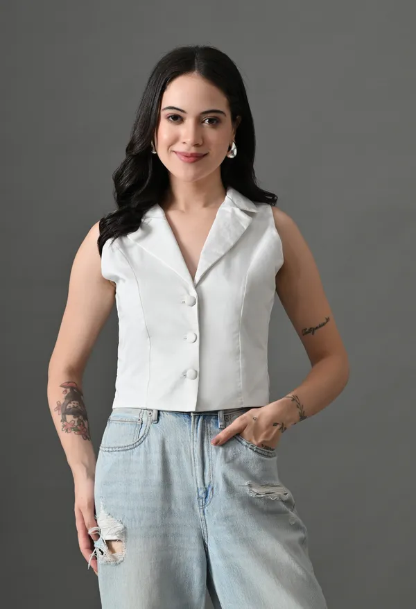 White_&_Black_Cotton_Waistcoat_Top_For_Women_(Pack_Of_2)