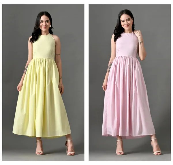 Lemon_&_Pink_Cotton_Sun-Kissed_Bloom_Long_Dress_For_Women_(Pack_Of_2)