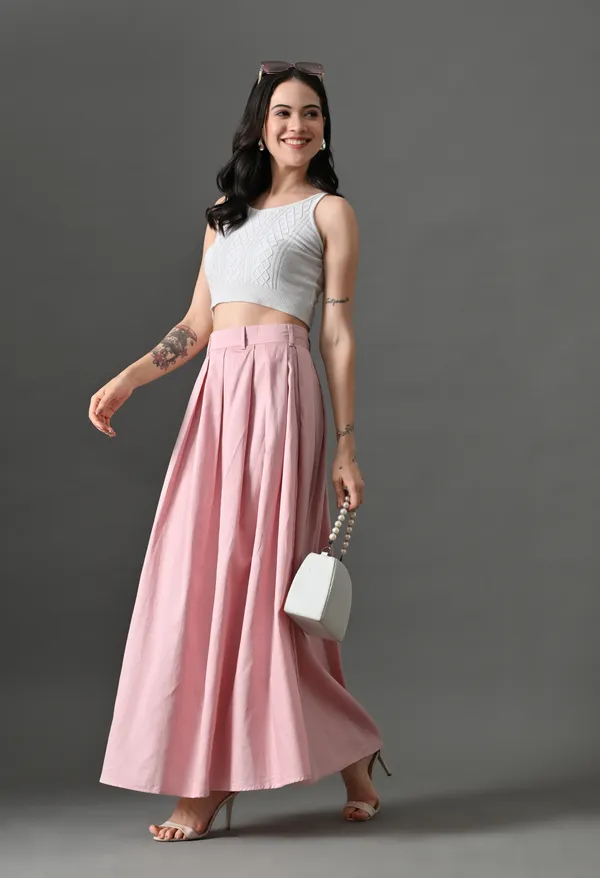 Pink_Flare_Affair_Cotton_Skirt_For_Women