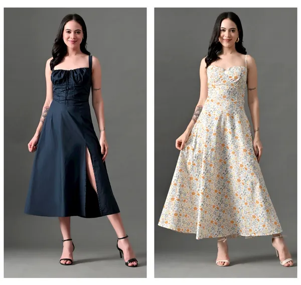 Black_Cotton_Mellow_Mood_Dress_&_Yellow_Floral_Kiss_Maxi_Dress_For_Women_(Pack_Of_2)
