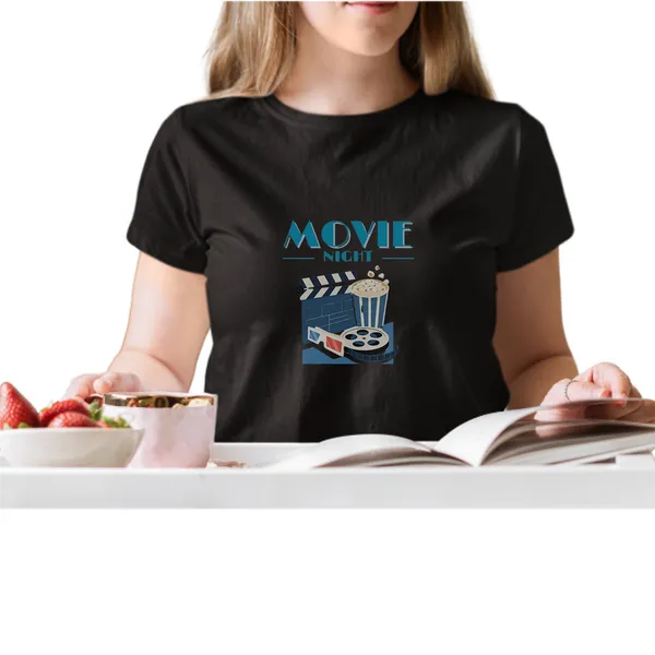 Movie_Night_Black__T-Shirt_for_Women_–_Trendy_Cotton_Casual_Wear