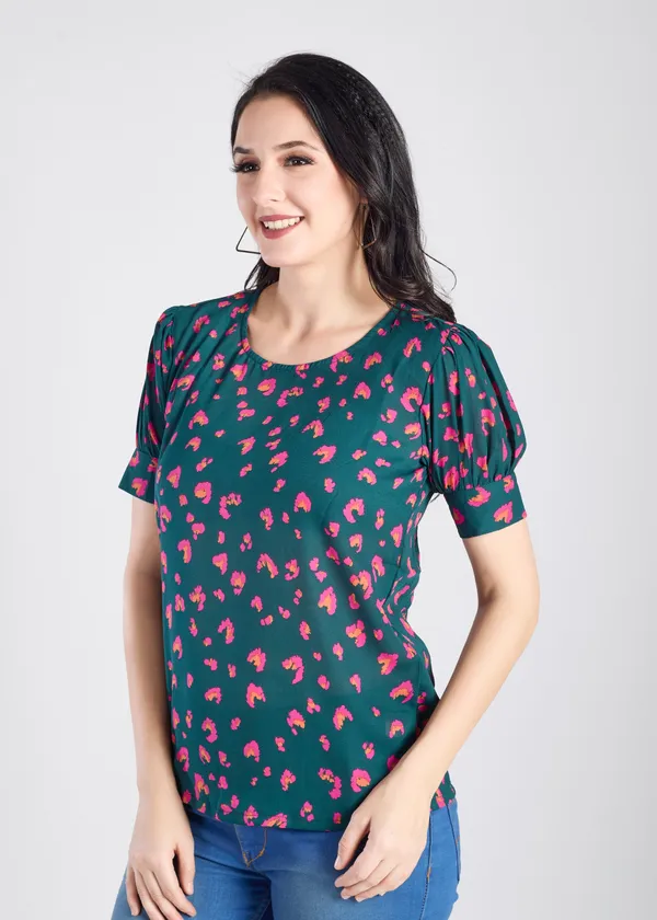 Green_Premium_Round_Neck_Half_Sleeve_Printed_Top_For_Women