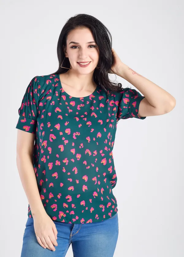 Green_Premium_Round_Neck_Half_Sleeve_Printed_Top_For_Women