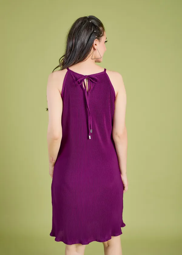 Wine_Premium_Pleated_Dress_For_Women