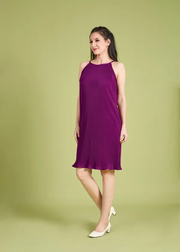 Wine_Premium_Pleated_Dress_For_Women