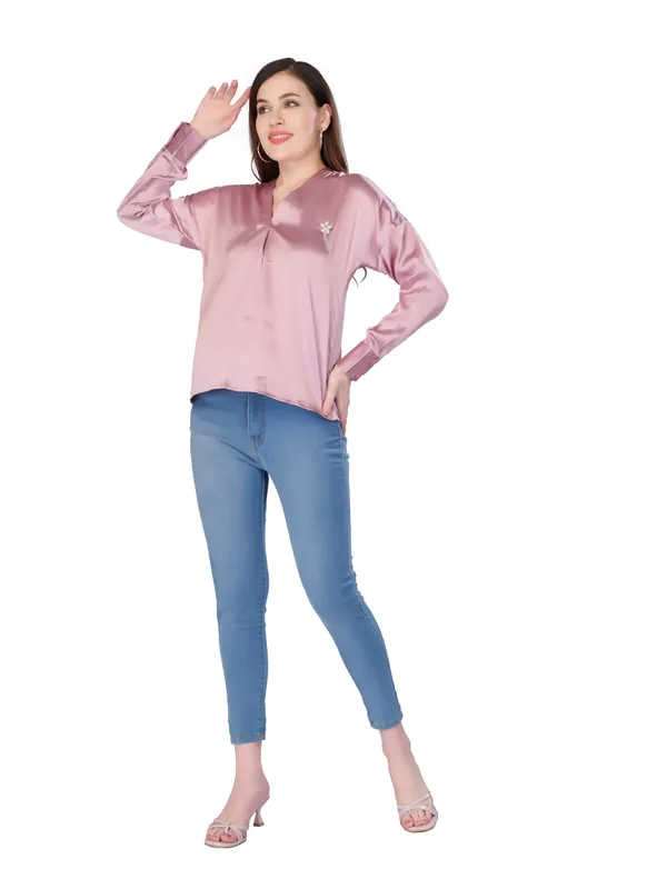 Pink_Solid_Full_Sleeve_Top_For_Women