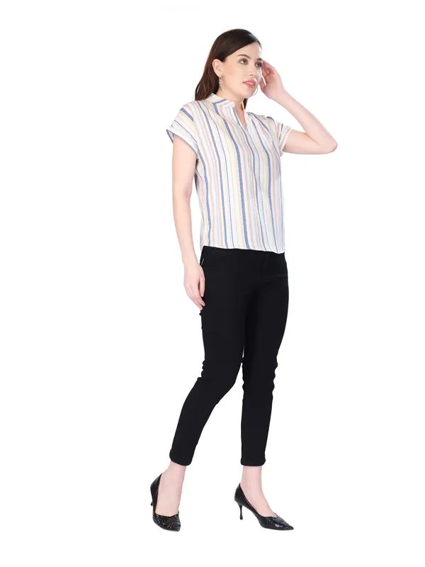 Multicolor_Stripes_Half_Sleeve_Shirt_For_Women