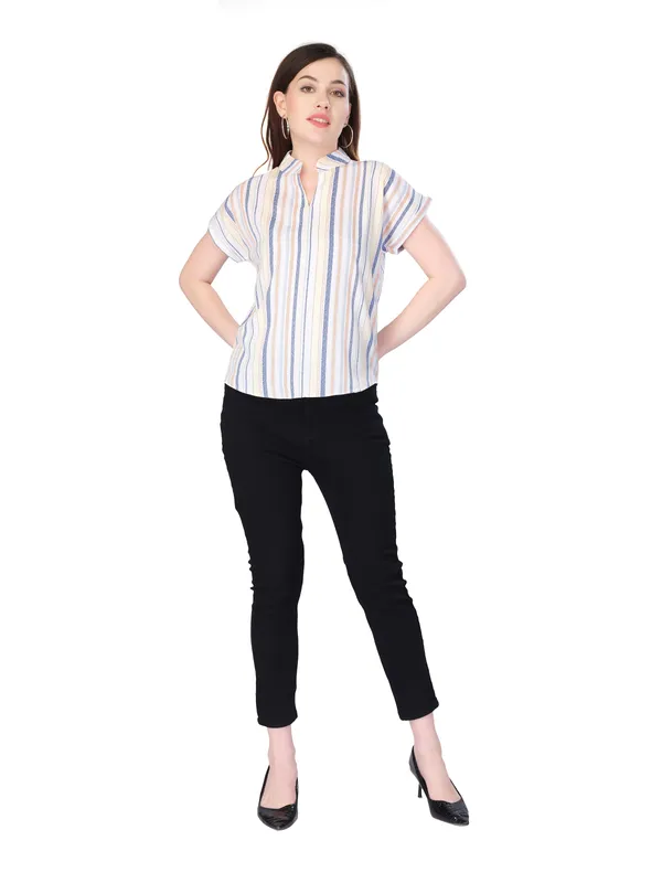 Multicolor_Stripes_Half_Sleeve_Shirt_For_Women