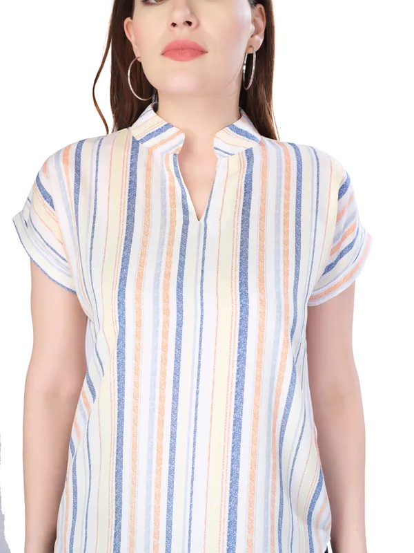 Multicolor_Stripes_Half_Sleeve_Shirt_For_Women