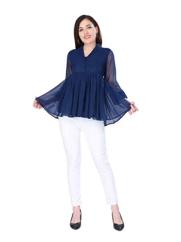 Navy_Blue_3/4th_Sleeve_Peplum_Top_For_Women