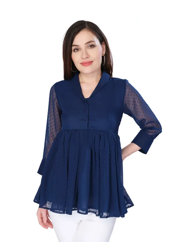 Navy_Blue_3/4th_Sleeve_Peplum_Top_For_Women