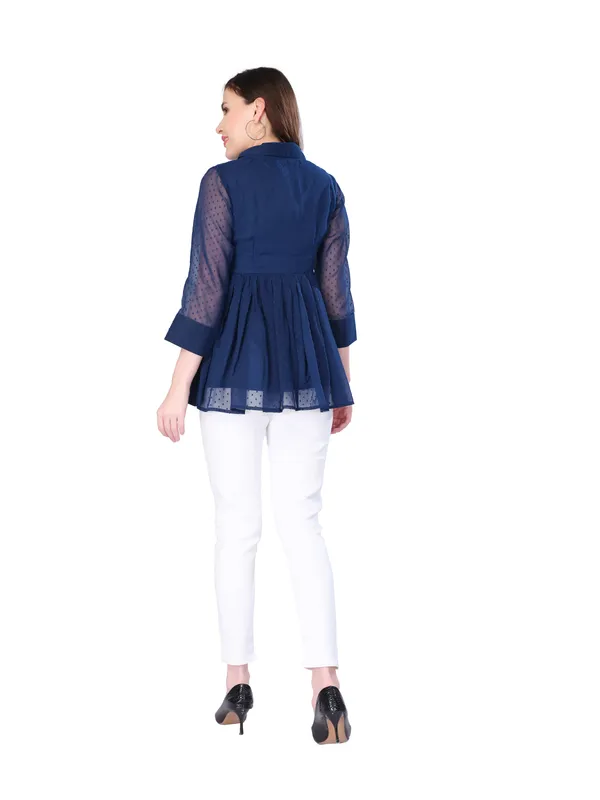 Navy_Blue_3/4th_Sleeve_Peplum_Top_For_Women