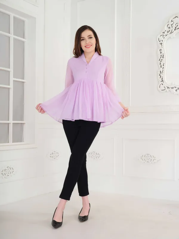 Lilac_3/4th_Sleeve_Peplum_Top_For_Women