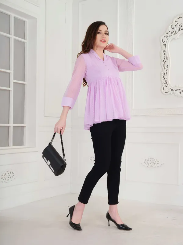 Lilac_3/4th_Sleeve_Peplum_Top_For_Women