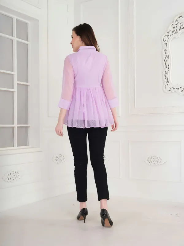 Lilac_3/4th_Sleeve_Peplum_Top_For_Women