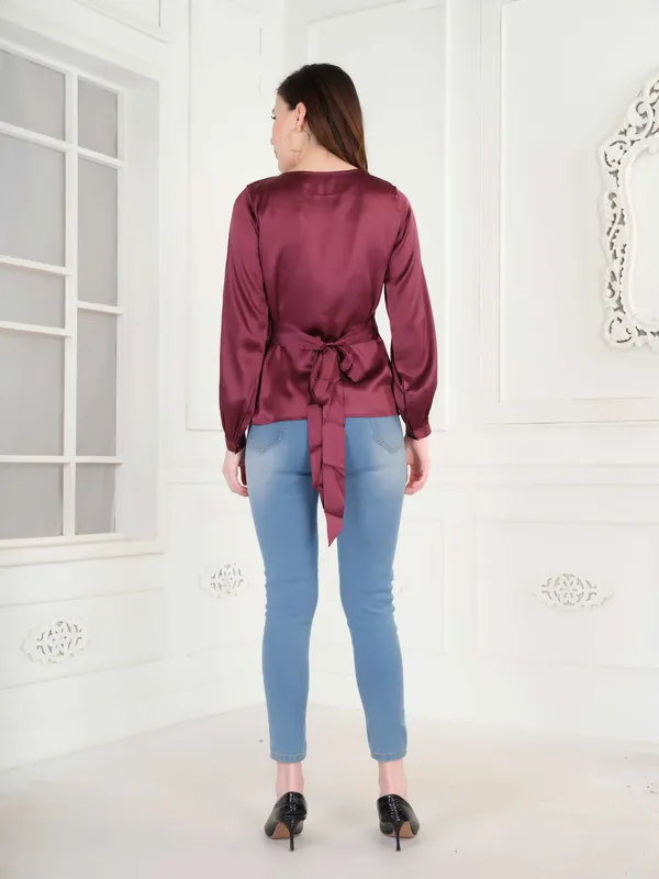 Wine_Solid_Full_Sleeve_Tie_Up_Top_For_Women
