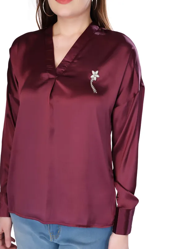 Wine_Solid_Full_Sleeve_Top_For_Women