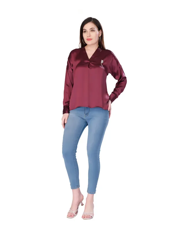Wine_Solid_Full_Sleeve_Top_For_Women