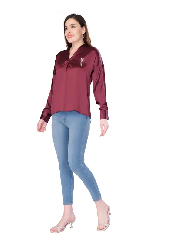 Wine_Solid_Full_Sleeve_Top_For_Women