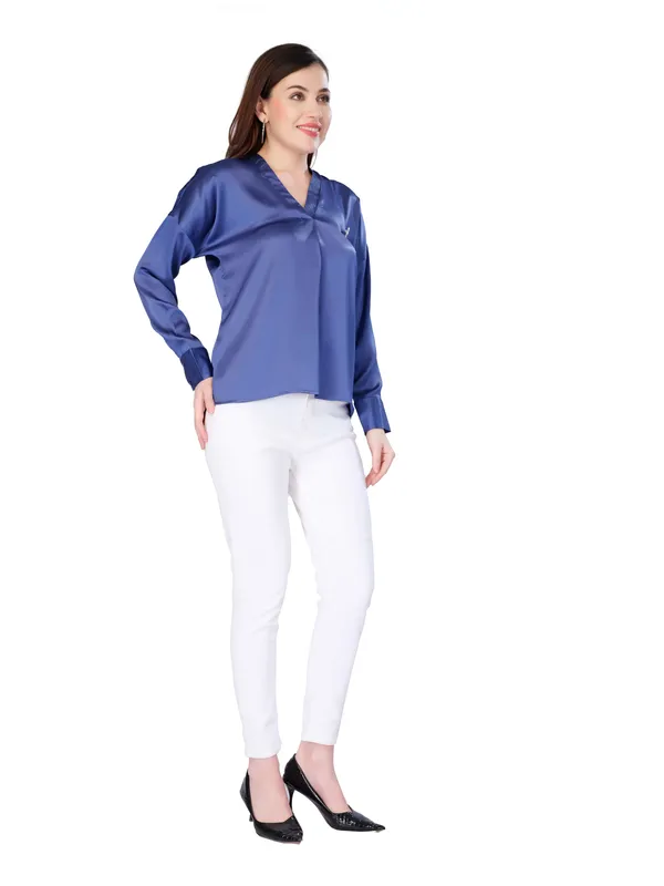 Blue_Solid_Full_Sleeve_Top_For_Women