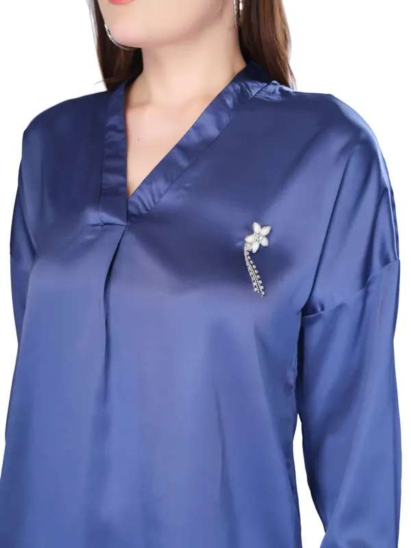 Blue_Solid_Full_Sleeve_Top_For_Women