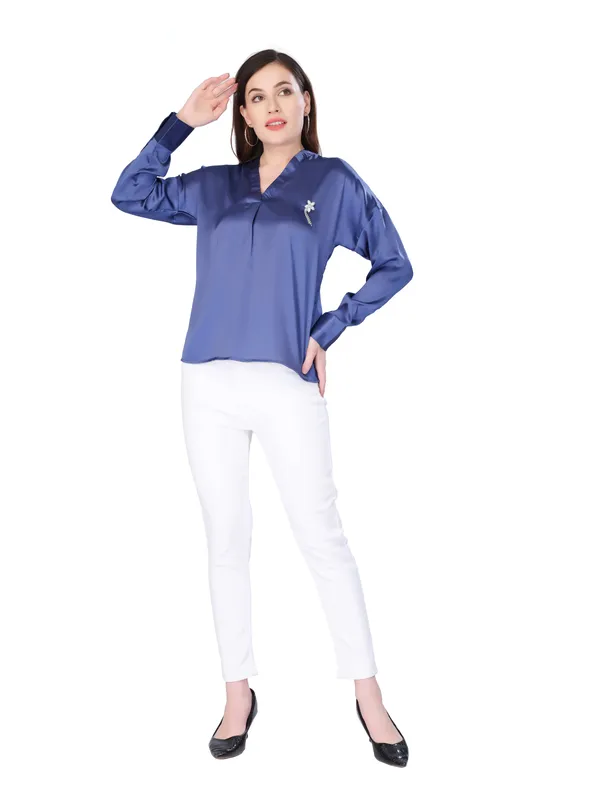 Blue_Solid_Full_Sleeve_Top_For_Women