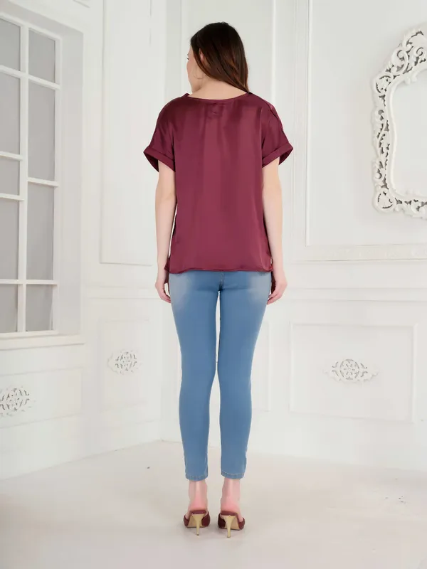 Wine_Solid_Cowl_Neck_Top_For_Women