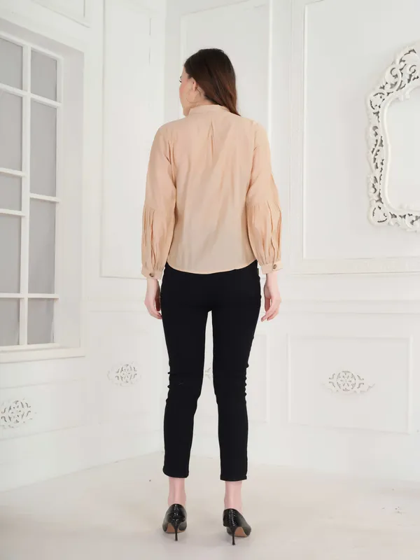 Beige_Solid_Full_Sleeve_Shirt_For_Women