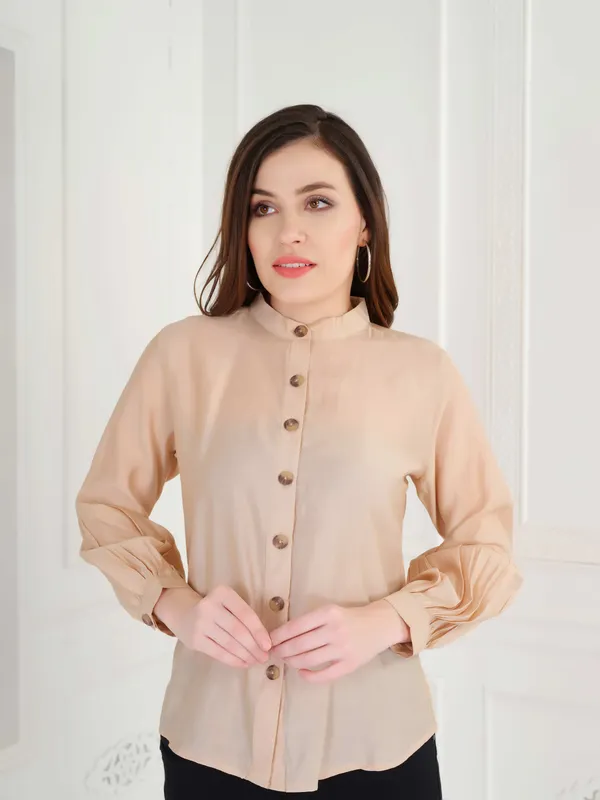 Beige_Solid_Full_Sleeve_Shirt_For_Women
