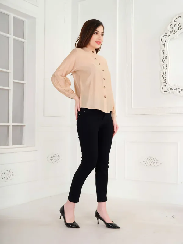 Beige_Solid_Full_Sleeve_Shirt_For_Women