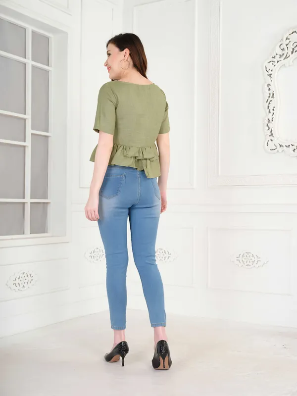 Green_Half_Sleeve_Peplum_Top_For_Green