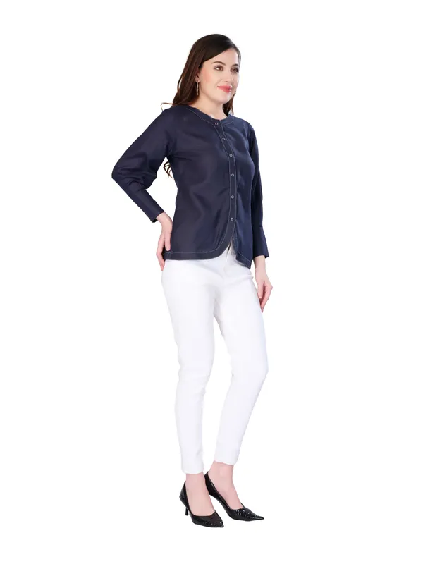 Navy_Blue_Solid_Full_Sleeve_Top_For_Women