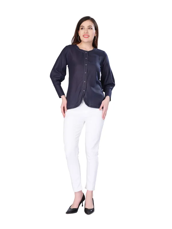 Navy_Blue_Solid_Full_Sleeve_Top_For_Women