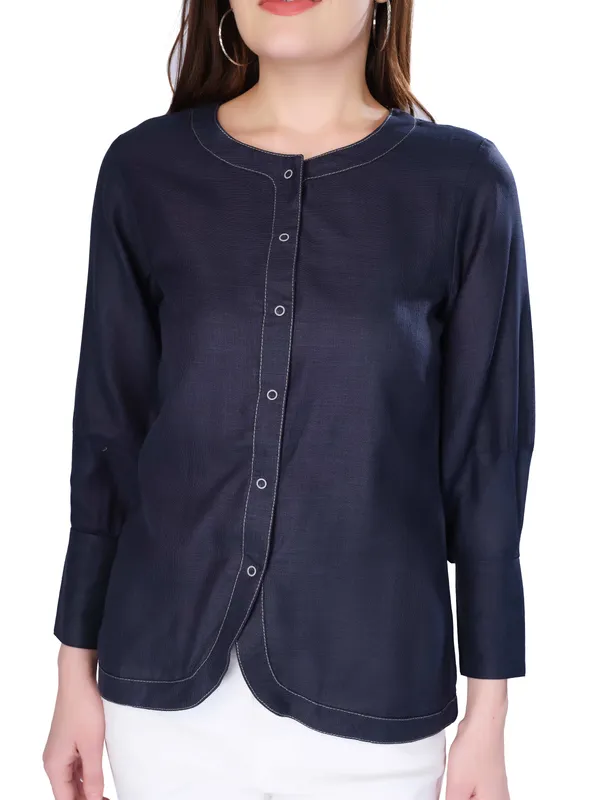 Navy_Blue_Solid_Full_Sleeve_Top_For_Women