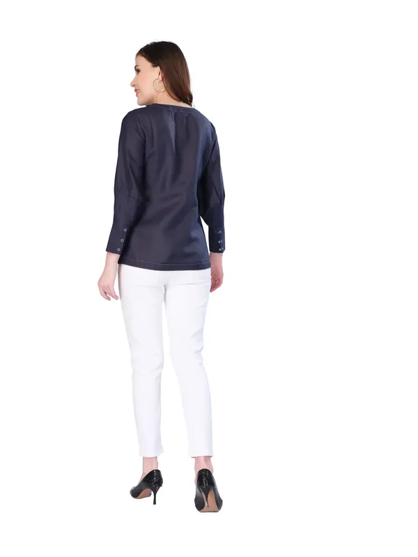 Navy_Blue_Solid_Full_Sleeve_Top_For_Women
