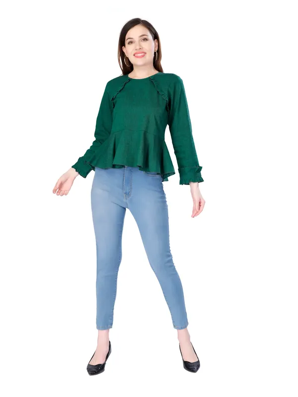 Green_Full_Sleeve_Peplum_Top_For_Women