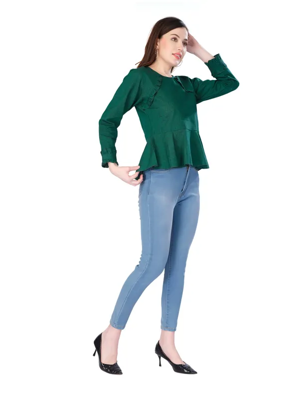 Green_Full_Sleeve_Peplum_Top_For_Women