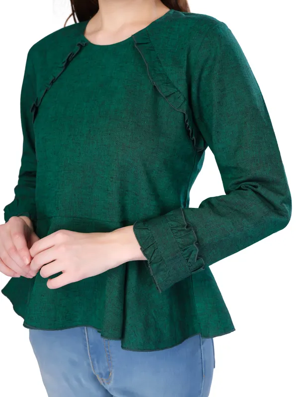 Green_Full_Sleeve_Peplum_Top_For_Women
