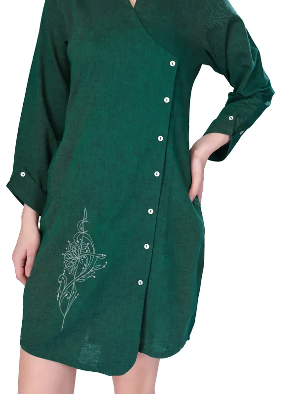 Green_Embroidered_Full_Sleeve_Mini_Dress_For_Women