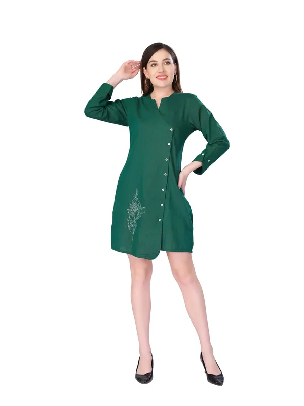 Green_Embroidered_Full_Sleeve_Mini_Dress_For_Women