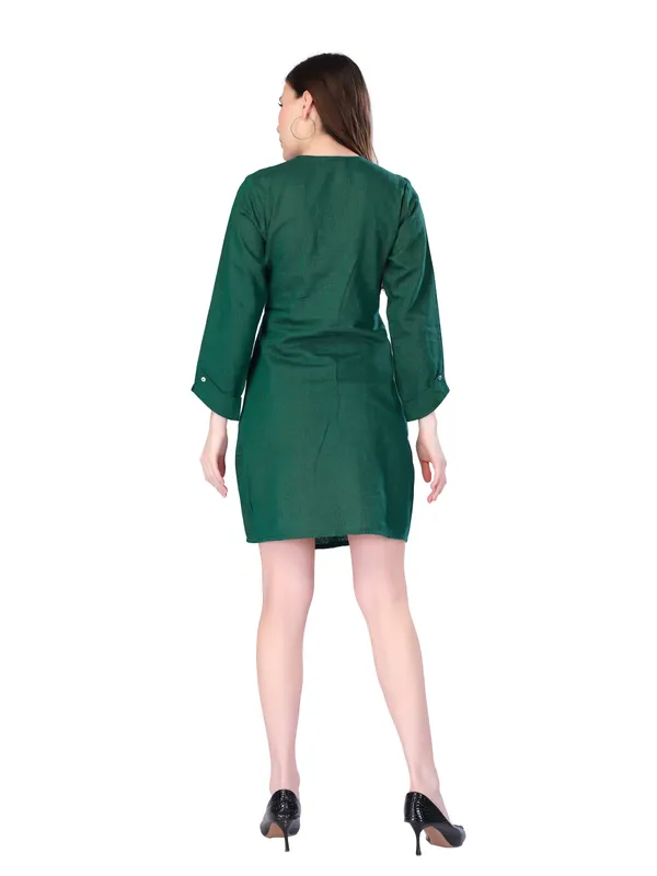 Green_Embroidered_Full_Sleeve_Mini_Dress_For_Women