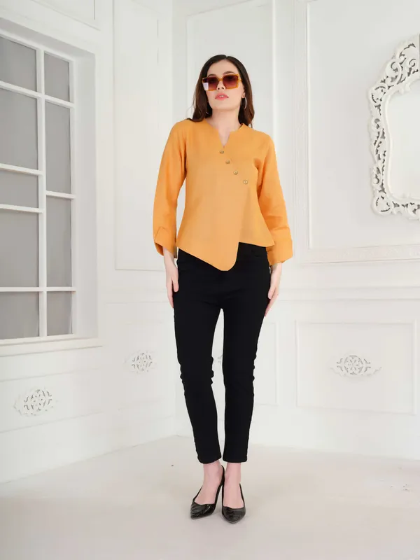 Orange_Solid_Full_Sleeve_Shirt_For_Women