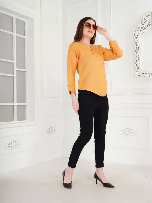 Orange_Solid_Full_Sleeve_Shirt_For_Women