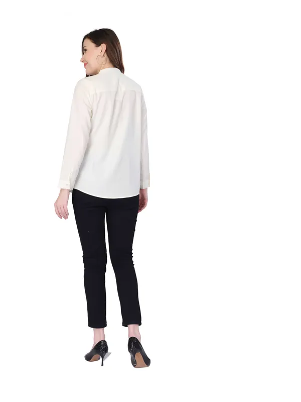 White_Solid_Full_Sleeve_Shirt_For_Women